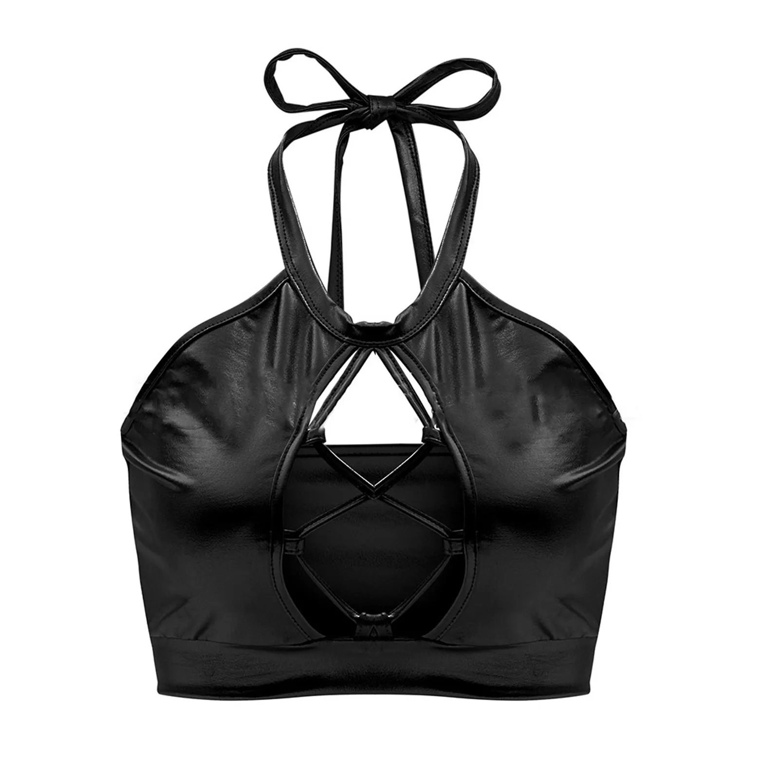 

Plus Size Sexy Leather Lingerie Erotic Hollow Out Bandage Bra Corset Sexy Temptation Bra Holographic Sexy Backless Crop Tops 2XL