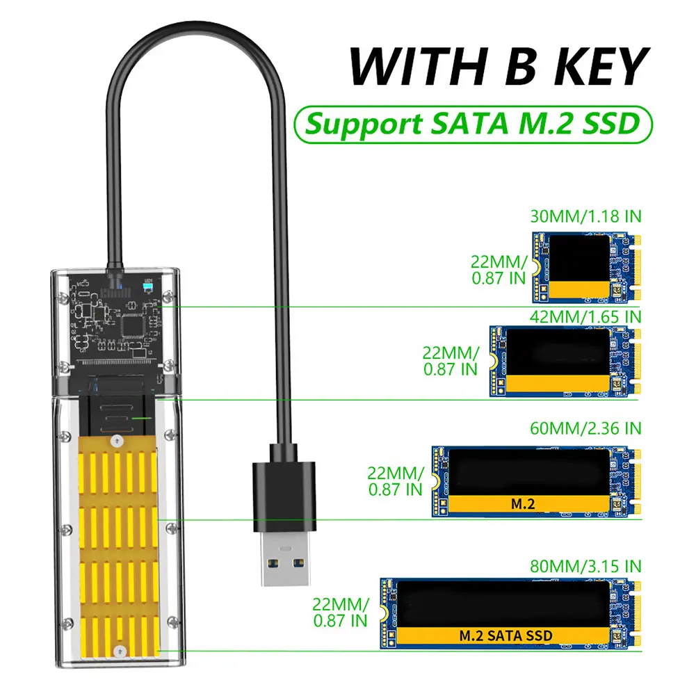 M2 SSD чехол NVME корпус M.2 на USB Тип C прозрачный для жесткого диска PCIE NGFF SATA M/B Ключ