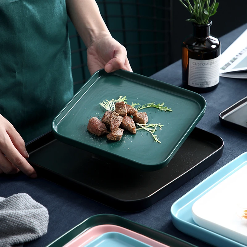 

Square Plate Flat Ceramic Tableware Creative Home Kitchen Porcelain Supplies Steak Snack Cake Dish Romantic Dinner Dishes