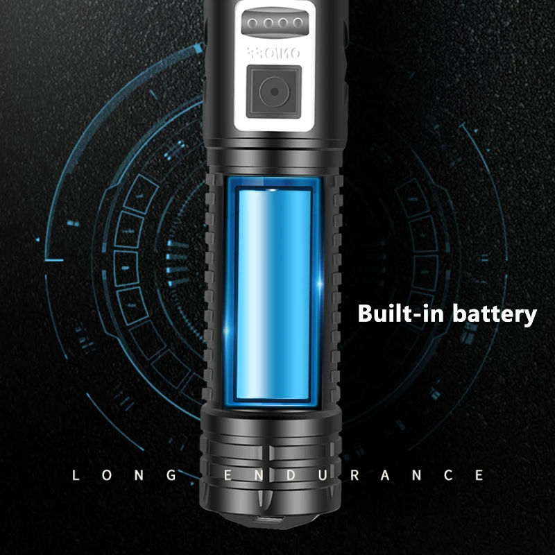 Мощная светодиодная вспышка XHP100 фонарь с Usb-зарядкой и встроенным аккумулятором