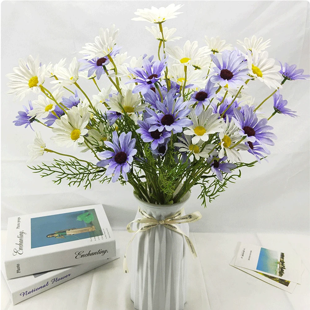 

11 шт. имитация Дейзи Домашний Декоративный букет дикой ромашки поддельные сухих цветов голландский и принтом в виде хризантем орнамент; Нар...