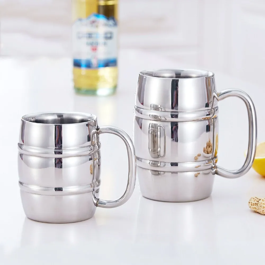

300ML/430ML Double-Layer Portable Stainless Steel Coffee Beer Mug Drinking Cup With Handle Kitchen Drinkware