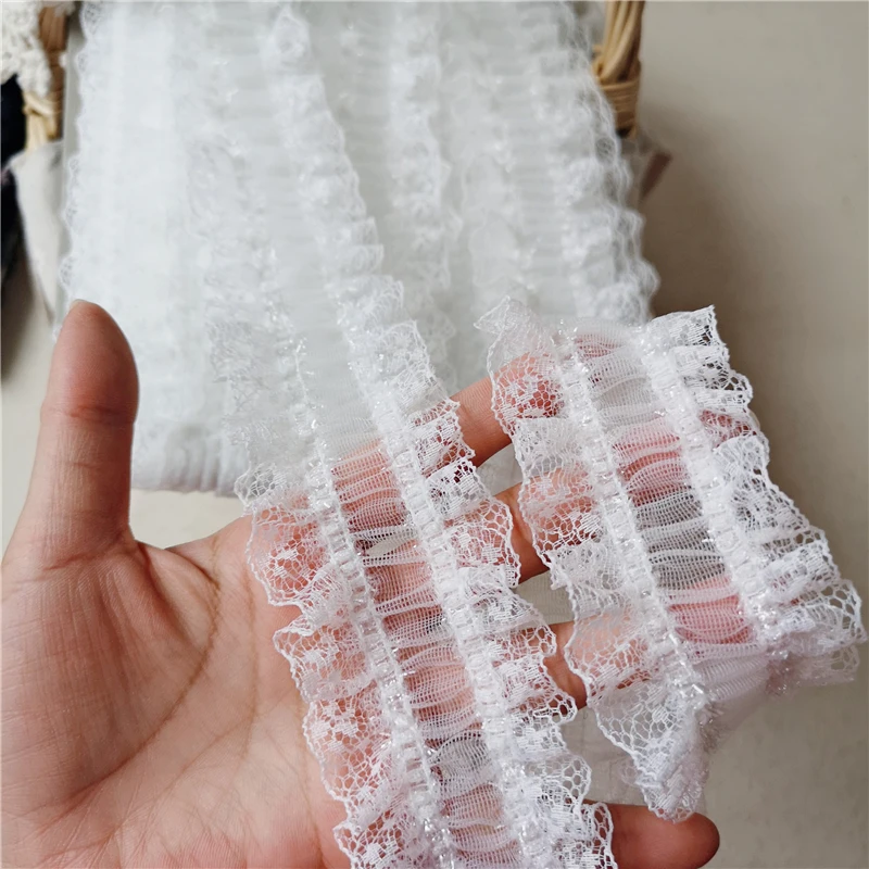 

5cm*5yards ruffle elastic lace trims for clothing white black Trimmings for wedding dress DIY sewing accessories trim for tailor