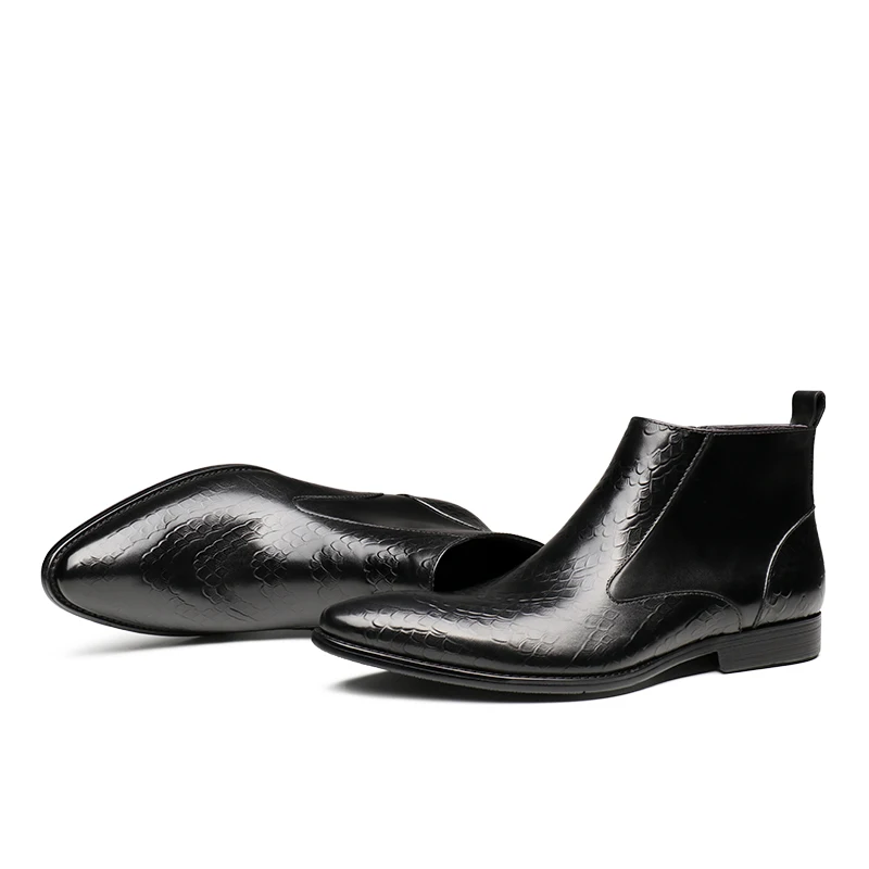 Модные черные мужские классические ботинки с острым носком из натуральной кожи