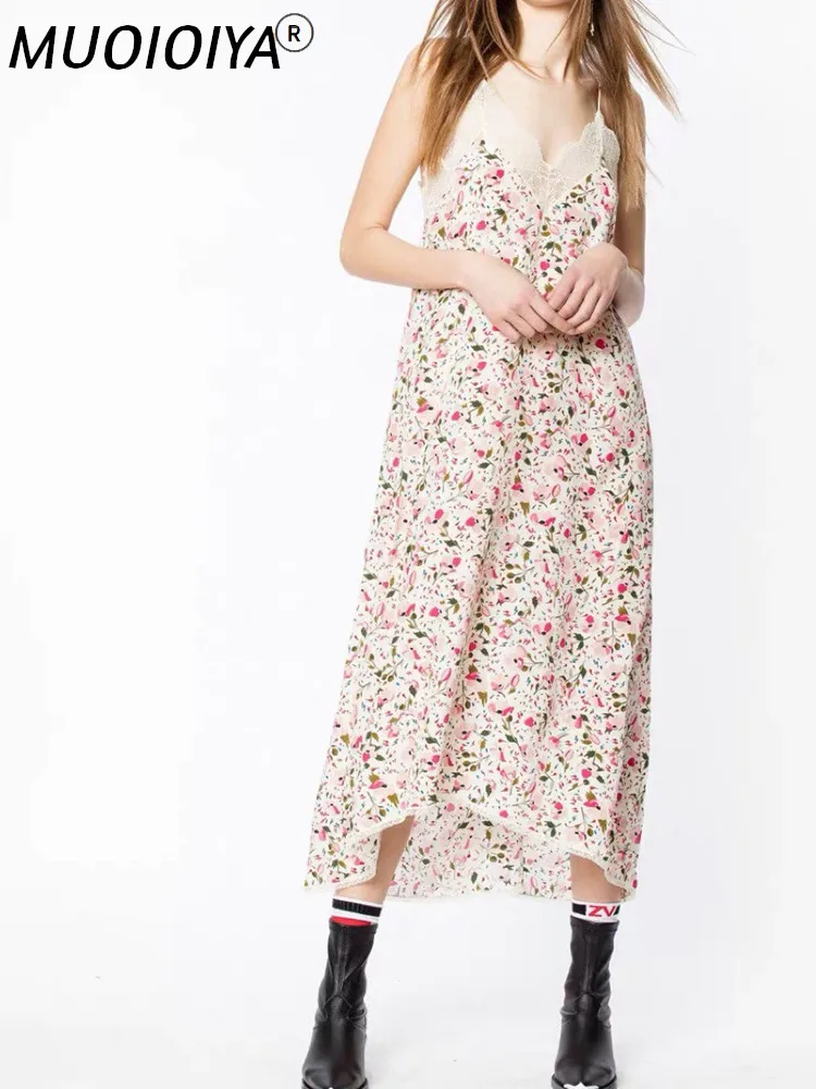 

Женское шелковое платье миди без рукавов, розовое привлекательное длинное платье составного кроя на бретелях-спагетти с цветочным принтом ...