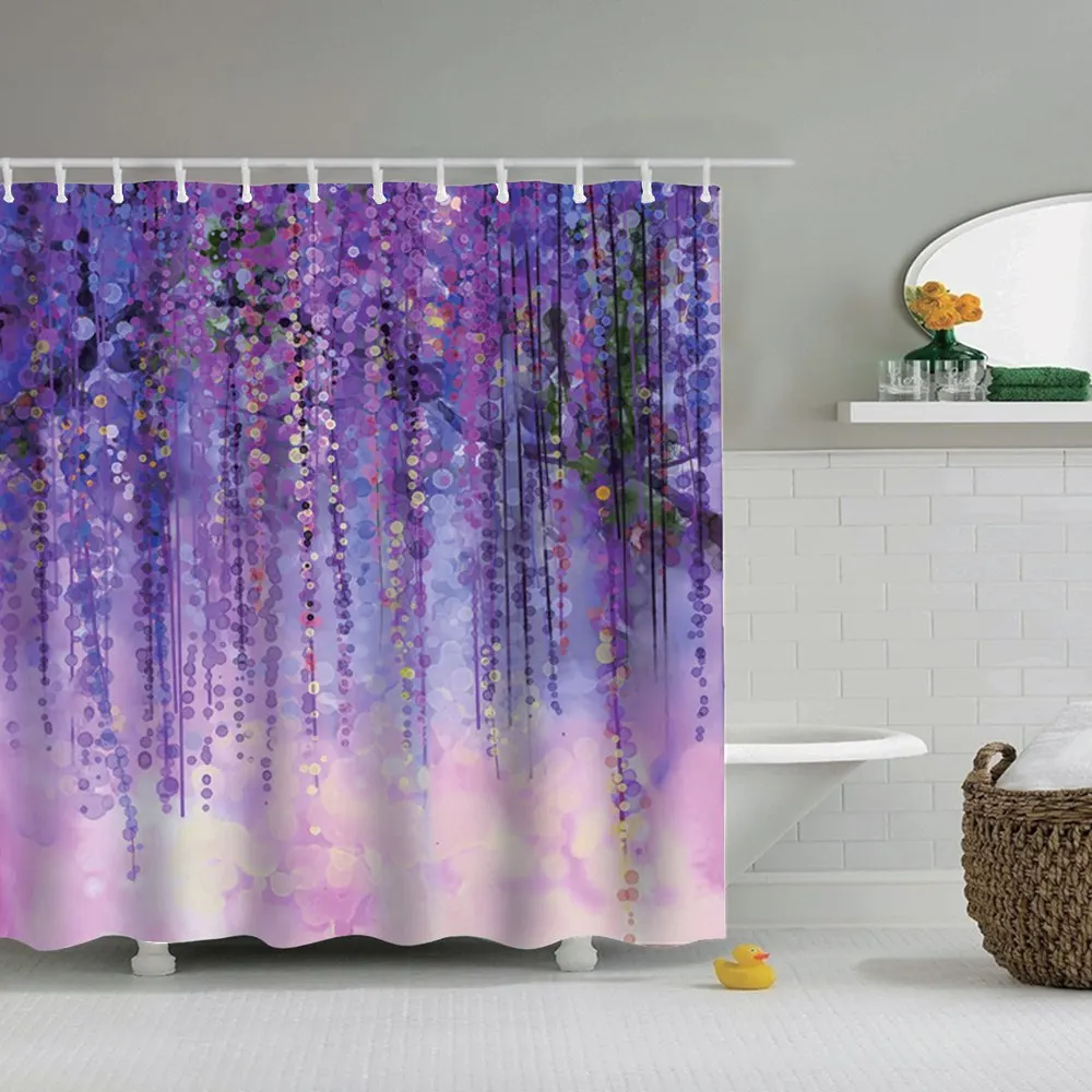 Весенняя занавеска для душа Dafield лавандовые цветы Полиэстеровая ткань украшения