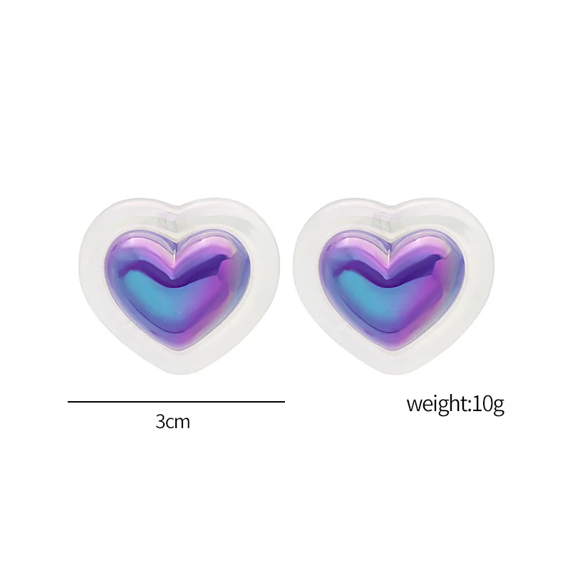 

Silver Needle Summer Small Fresh Transparent Acrylic Color Love Stud Earrings Ins Trendy Geometric Heart Earrings