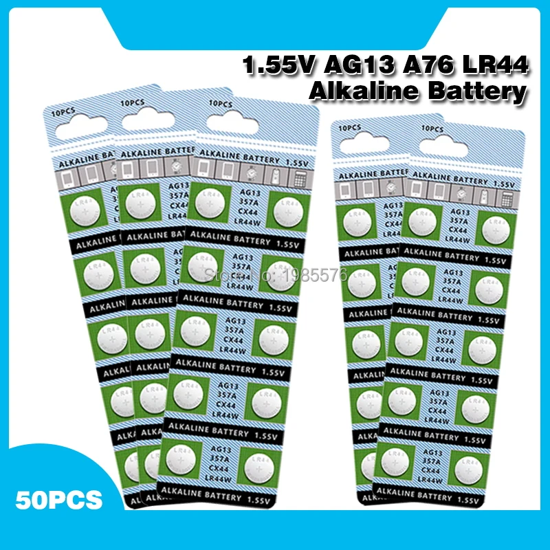 50 шт. щелочные батарейки для монет 1 55 в AG13 LR44 кнопок LR1154 SR44 A76 357A 303 357 AG 13 часов и