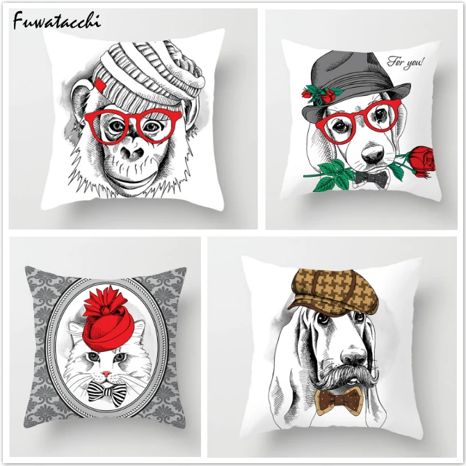 Fuwatacchi Animal Pillow Case Funny Style Cat Poppy Cushion Cover Home Decorative Square Frog Pillows For Sofa Car 2019 | Дом и сад