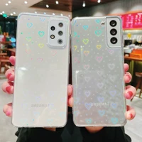cute holographic heart phone case for samsung galaxy s21 ultra s20 fe plus s22 bumper clear cover