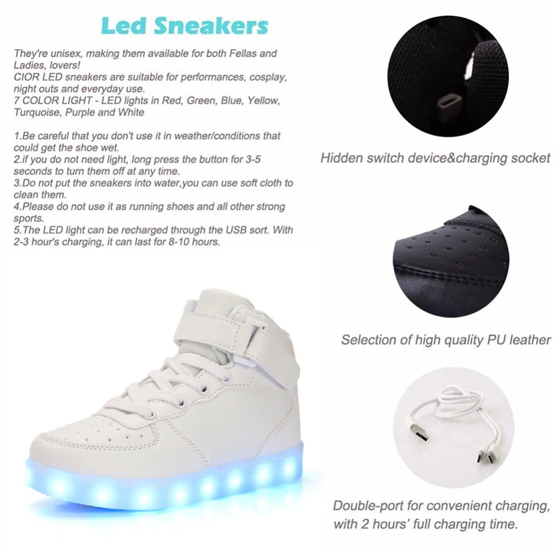 

IGxx LED Light Up Shoes For Kids Best Gift USB Charging Glowing Shoes LED Kids Shoes Child White Luminous Sport LED Sneakers Boy