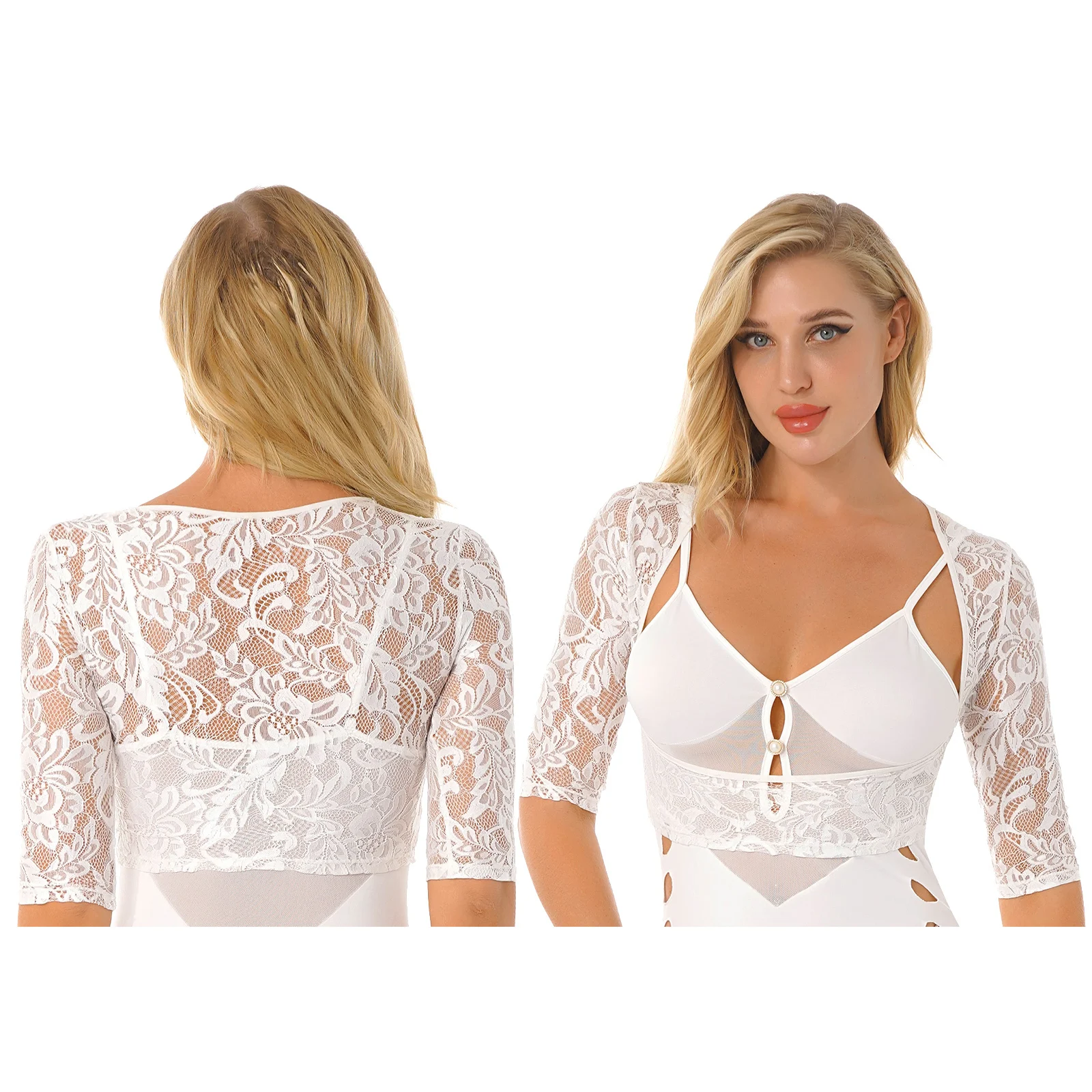 

#S-XL Women Lace Half Sleeve Pullover Crop Tops Hollow Out Open Breasts Shirt Outer Clothing 2022 Spring New Casual Costume