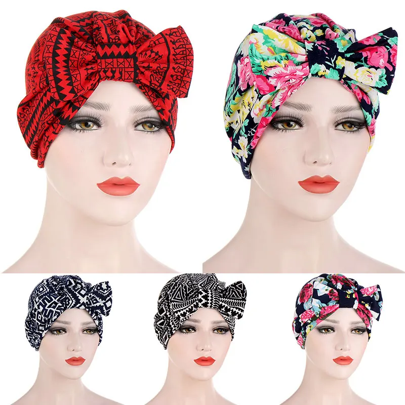 Головной убор капота с большим бантом шапка бини для женщин Цветочный