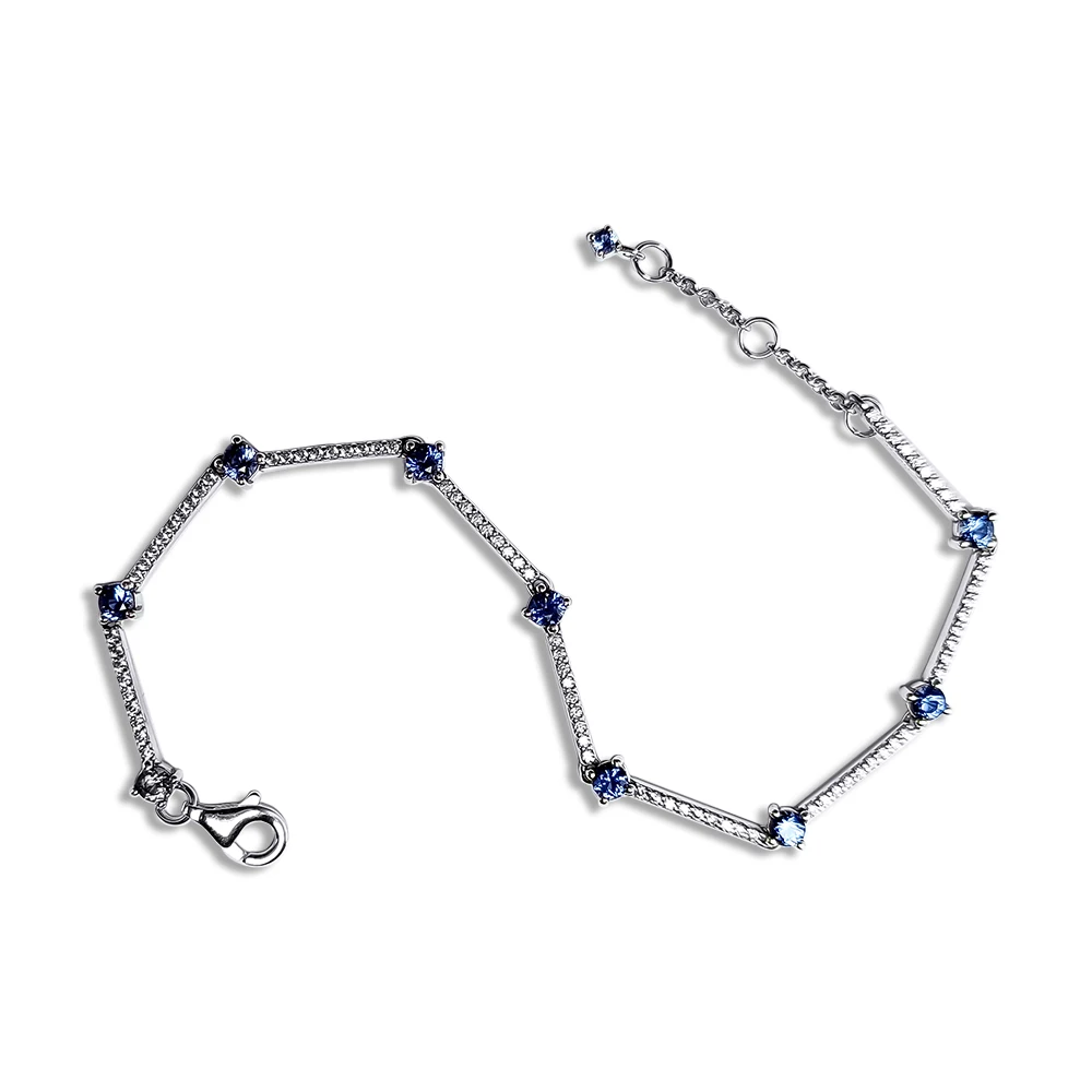 

Blue Sparkling Bars 2020 Valentine Day Jewelry Christmas Aesthetic Signature 100% Real Silver S925 Bracelets for Women