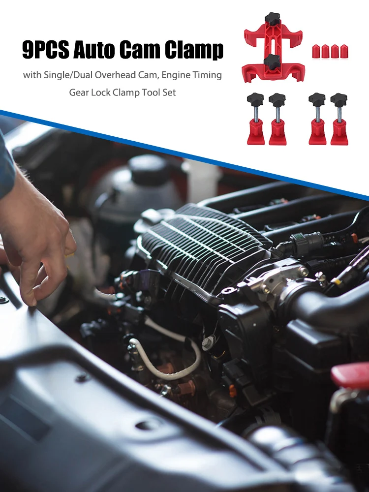 

9PCS Auto Cam Clamp with Single/Dual Overhead Cam, Engine Timing Gear Lock Clamp Tool Set