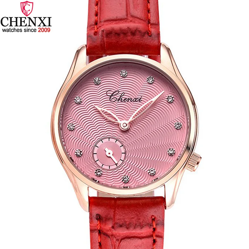 CHENXI Брендовые женские повседневные часы золотые розовые со стразами кожаный