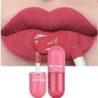 Мини-капсульный блеск для губ, матовый бархатный Макияж для губ, объемный блеск для губ, стойкая жидкая помада красного и розового цвета, глазурованная косметика для губ