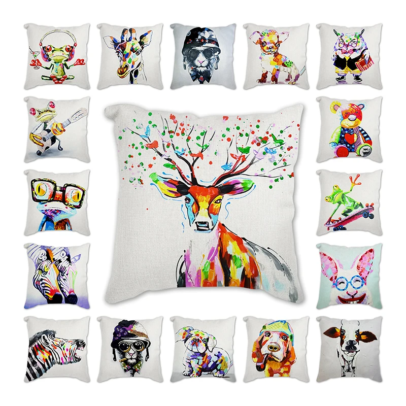 

Горячая Распродажа осел свинья подушка крышка масляного резервуара печатных постельное белье для дома декоративное акварель лягушка Зебр...