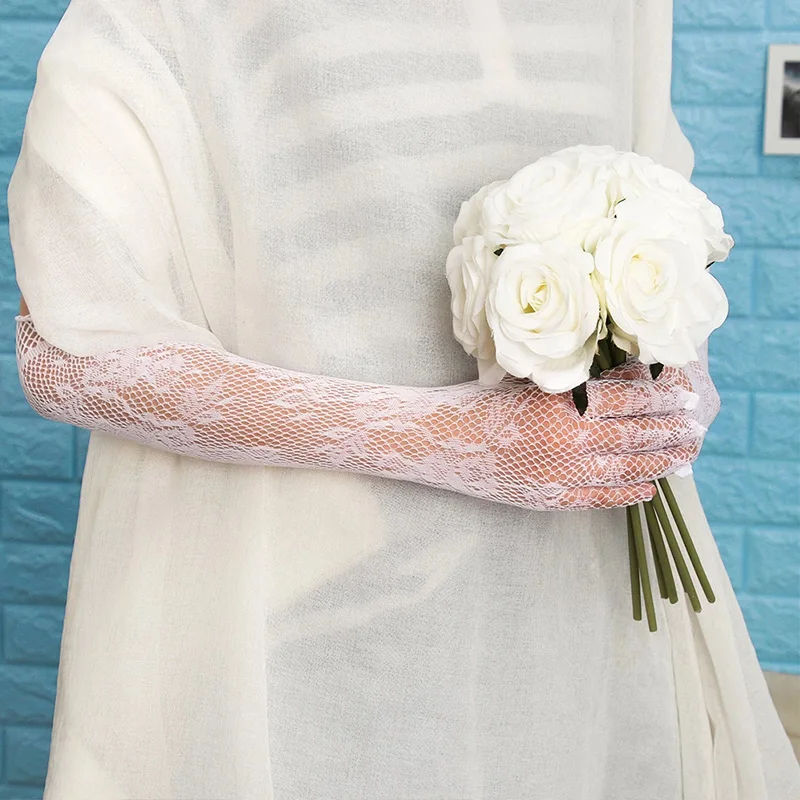 

1 Pairs Women Lace Gloves Long Full Finger Tulle Elegant Etiquette Gloves Stretchy Sheers Mesh Gloves Party Wedding Accessories