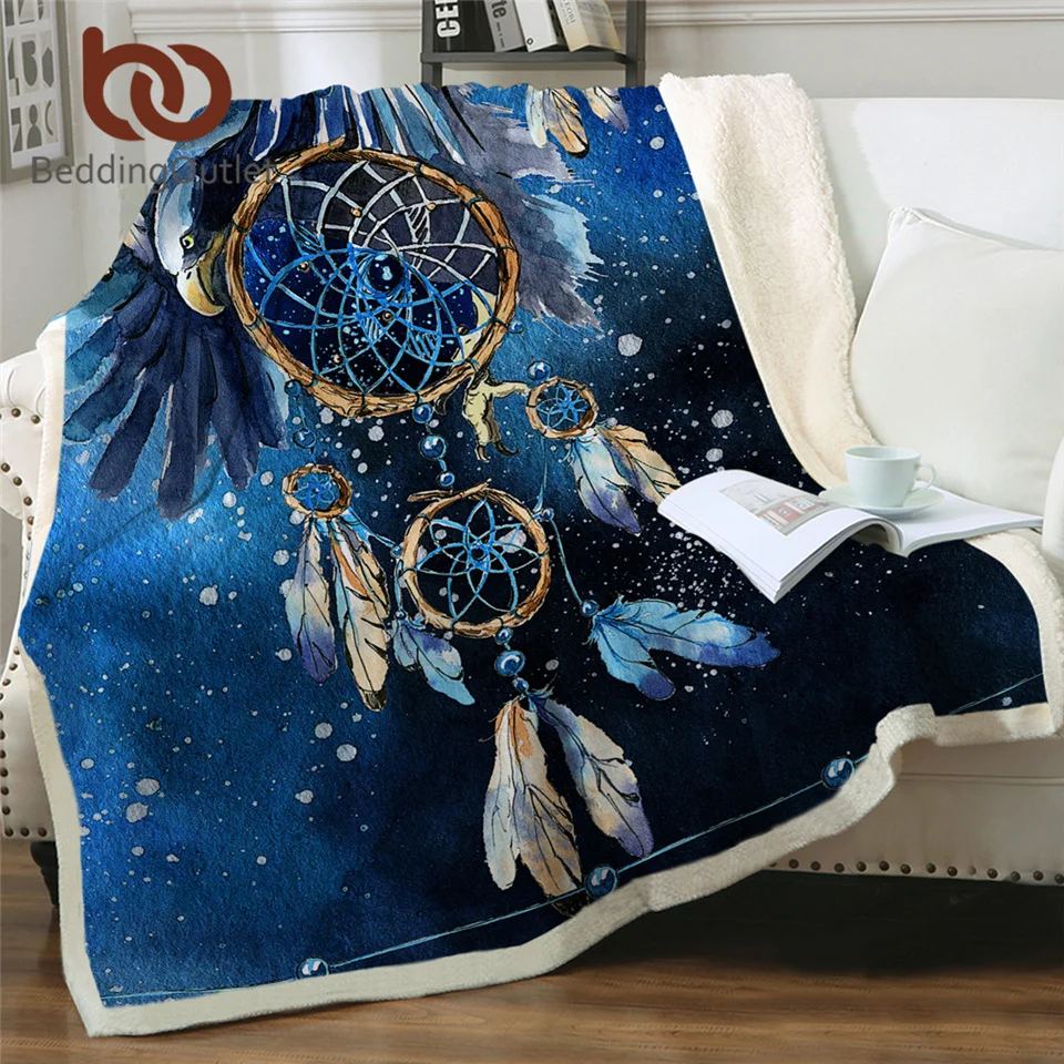 

BeddingOutlet Dreamcatcher Sherpa Blanket Blue Galaxy Bedspread Bald Eagle Velvet Plush Beds Blanket Bohemian mantas para cama
