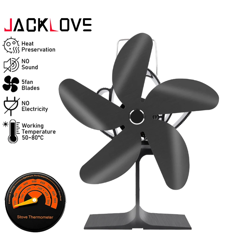 

5 Blade Heat Powered Stove Fan Fireplace Fan Fuel Saving Silent Ecofan for Wood Log Burner Heater Efficient Heat Distribution