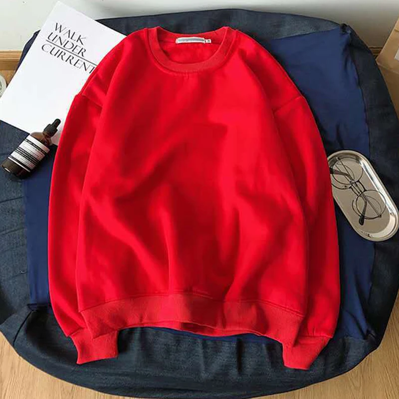 Harajuku Women Korean Sweatshirt Female Autumn Winter Long Sleeve Loose Fleece Pullover Black Warm Crewneck Hoodies Feme