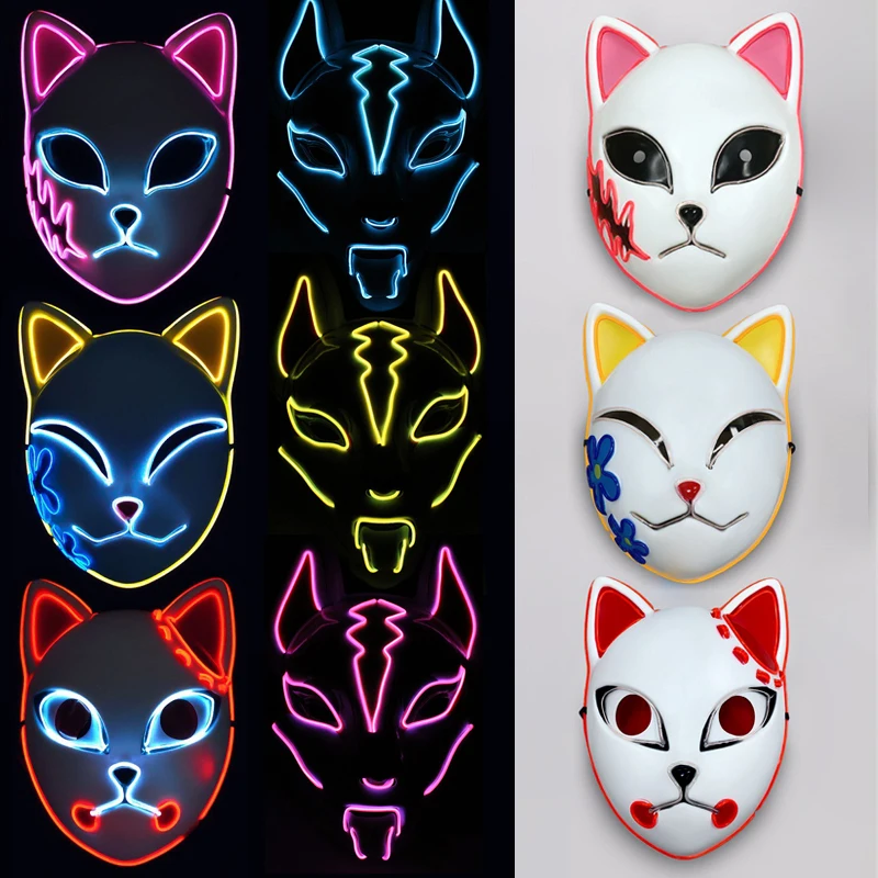 

Halloween Demon Slayer LED Light Mask Anime Fox Skeleton Cosplay Party Rave Decor Mask Toys for Children Adult Halloween Gifts