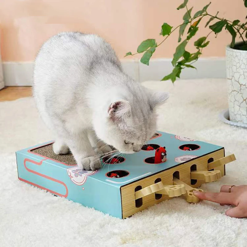 

Cat Interactive Toys Funny Hunt Cat Hit Gophers Game Pet Training Scratch Board With 3 in 1 Tease Stick Toy For Kitten Scratcher