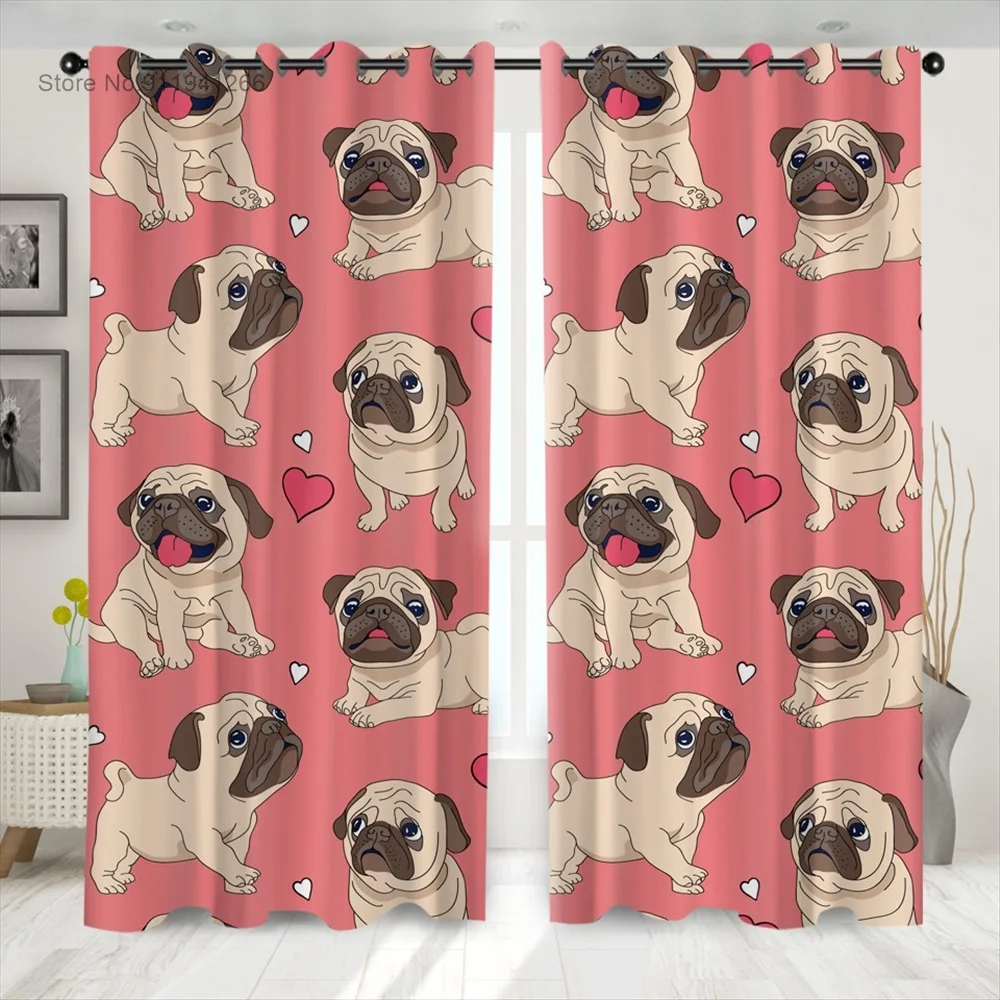 

Cute Dog Printing Pink Window Treatments Curtains Valance Living Room Kitchen Kids Gifts Cartoon Blackout Drapes