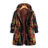 plus size 5xl women winter warm thick hooded jacket floral print hoody vintage oversize coats winter padded jacket women parkas
