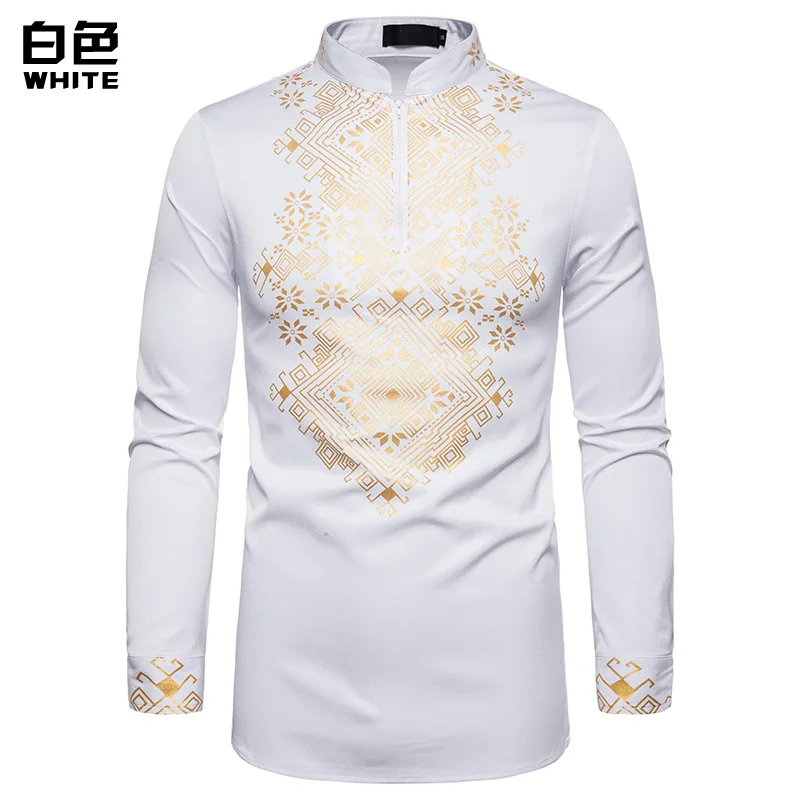 White 3 цвета, мужская повседневная модная рубашка с принтом, Мужская футболка с тотемным принтом, рубашка с длинным рукавом, африканская ветрозащитная рубашка - Цвет: White