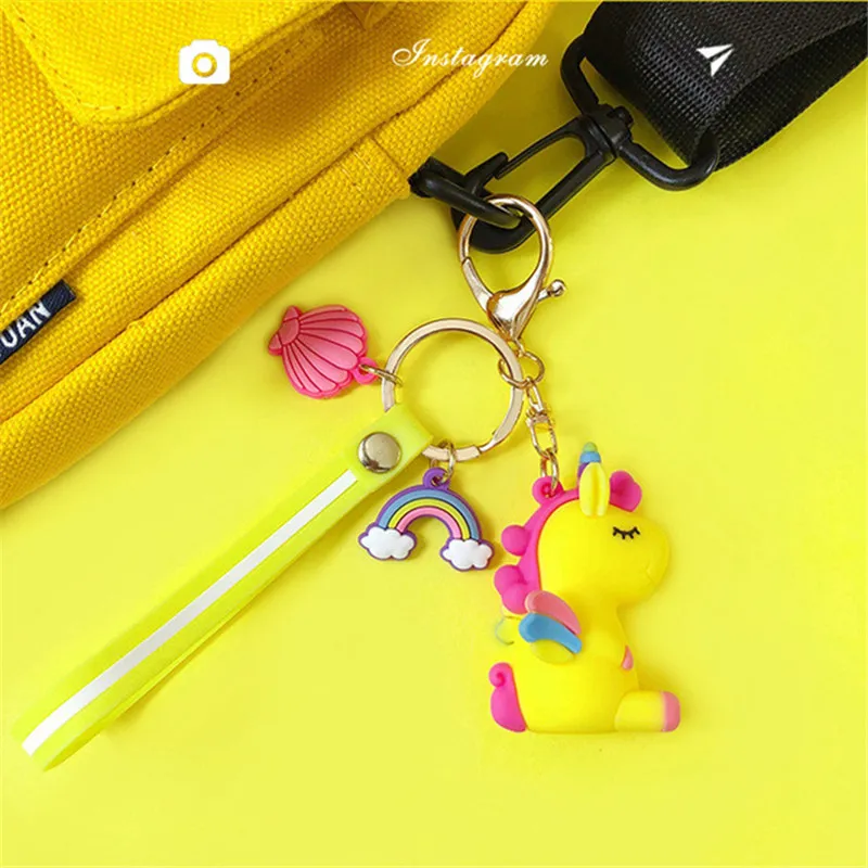 

Fantasy Rainbow PVC Animal Unicorn Keychains for Men Women Bag Ornament Phone Key Chain Porte Clef keyring Bag Decoration