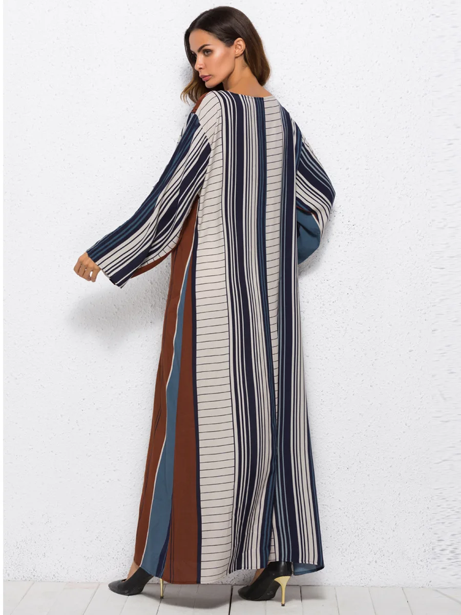 

Muslim Women Dress Middle East Arab Striped Islamic Clothing Plus Size Moroccan Kaftan Djellaba Jilbab Vestidos Musulman Robe