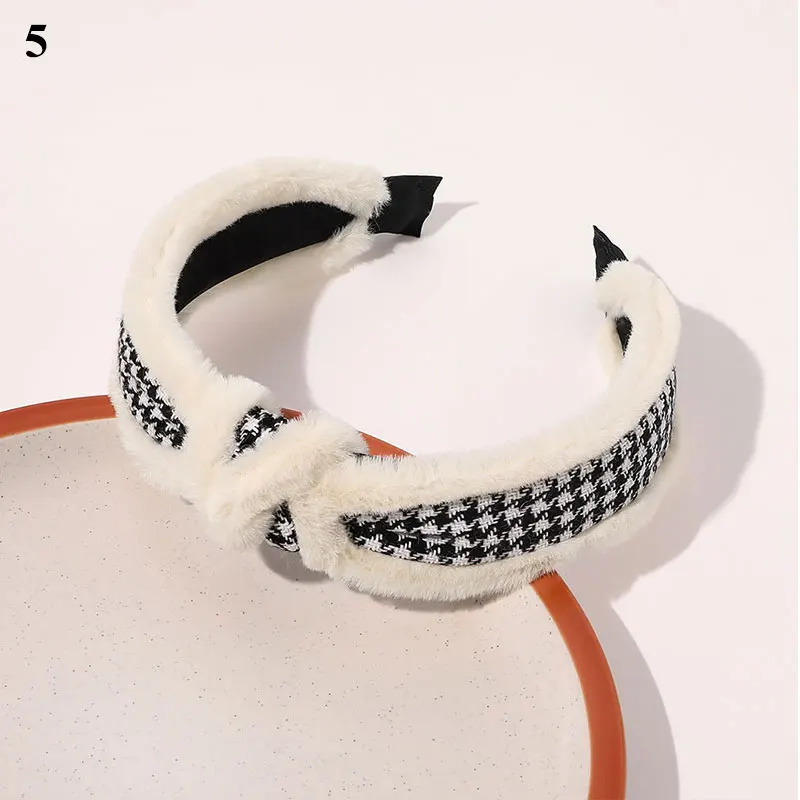 

Winter Plush Leather Headband Faux Rabbit Fur Cross Knot Hair Hoop Warm Wide Head Hoop Vintage Women Headwear Hair Accessories