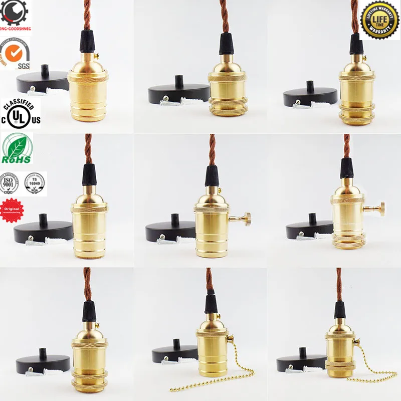 

E27 all aluminum lamp holder lamp holder tea house club retro decoration all aluminum shell ceramic wick lamp holder hanging wir