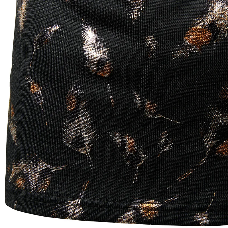 Футболка мужская с золотым принтом перьев короткий рукав V-образный вырез