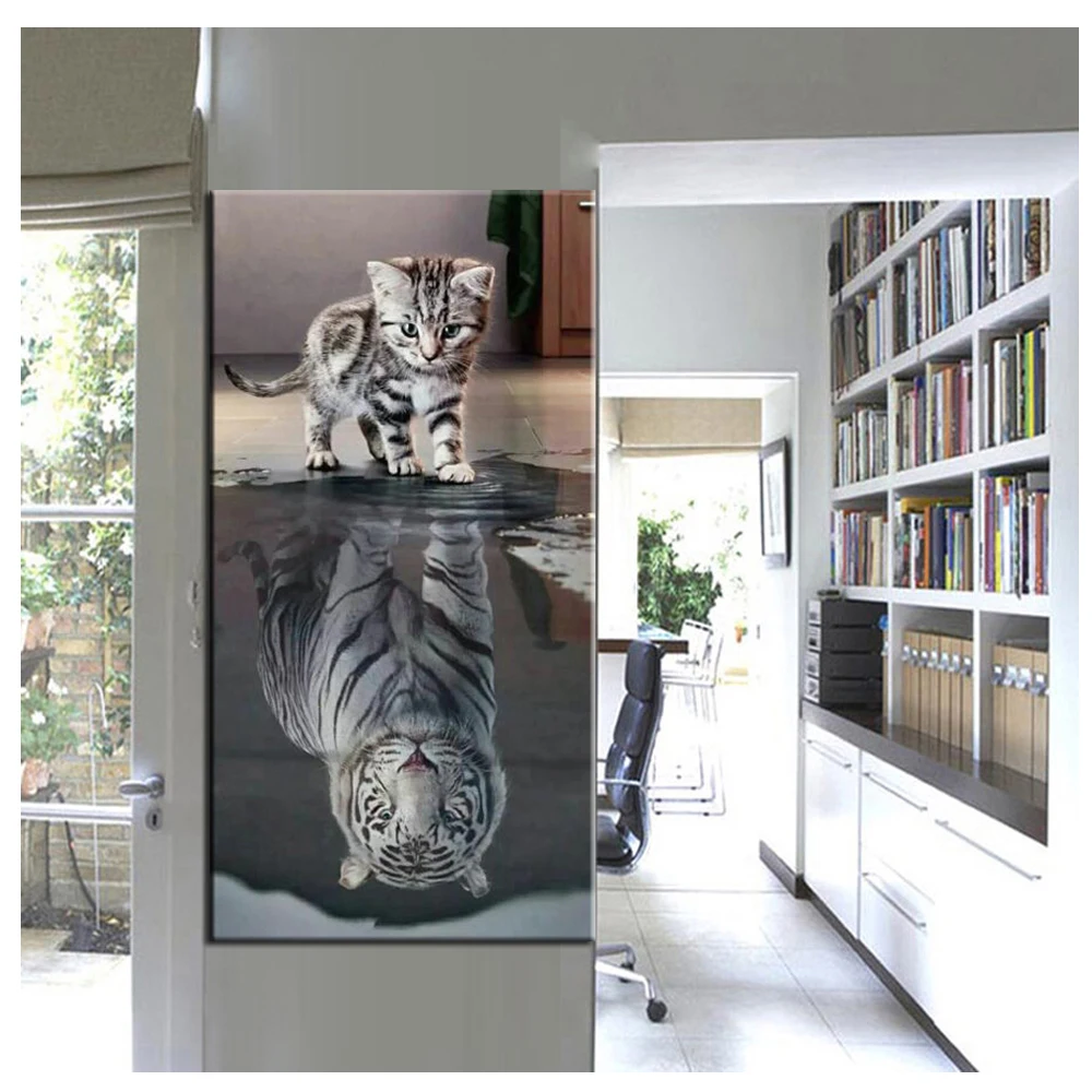 Алмазная живопись кот и тигр вышивка крестиком 3d-вышивка круглая домашний декор