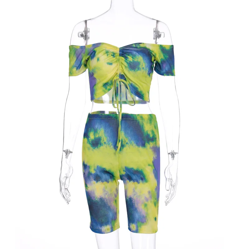 Комплект из двух предметов NCLAGEN Tie Dye Женские топы и шорты на шнуровке с низким