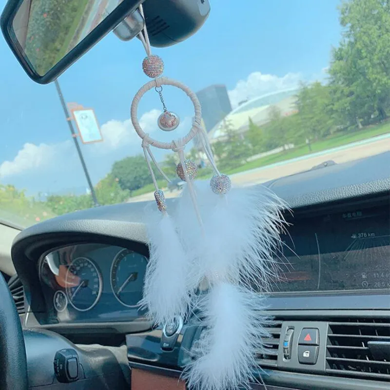 

Автомобильная подвеска «Ловец снов» с бриллиантами, подвесное украшение, перо, украшение для салона автомобиля, зеркала заднего вида, автомобильные аксессуары