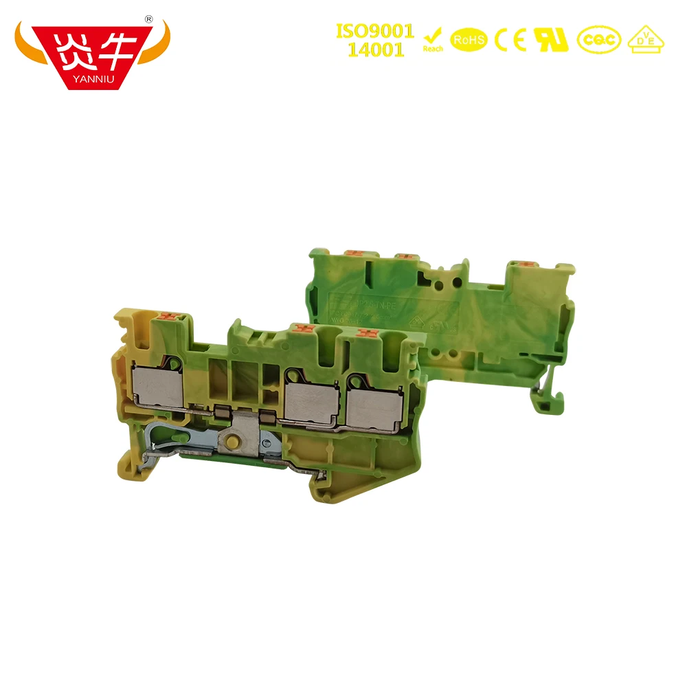 

50Pcs Dinkle DP2.5-TN-PE Grounding Spring Cage Connects One Input Two Output Electrical Connector Din Railway Terminal Block