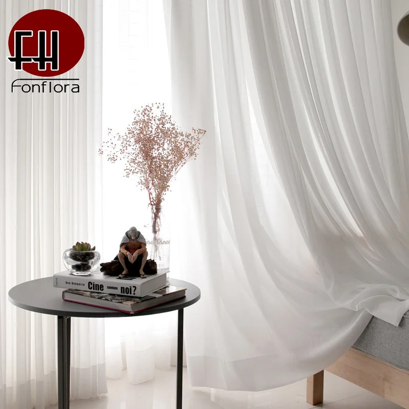 Белый Тюль занавески для гостиной отвесные шторы спальни шифоновая гладкая