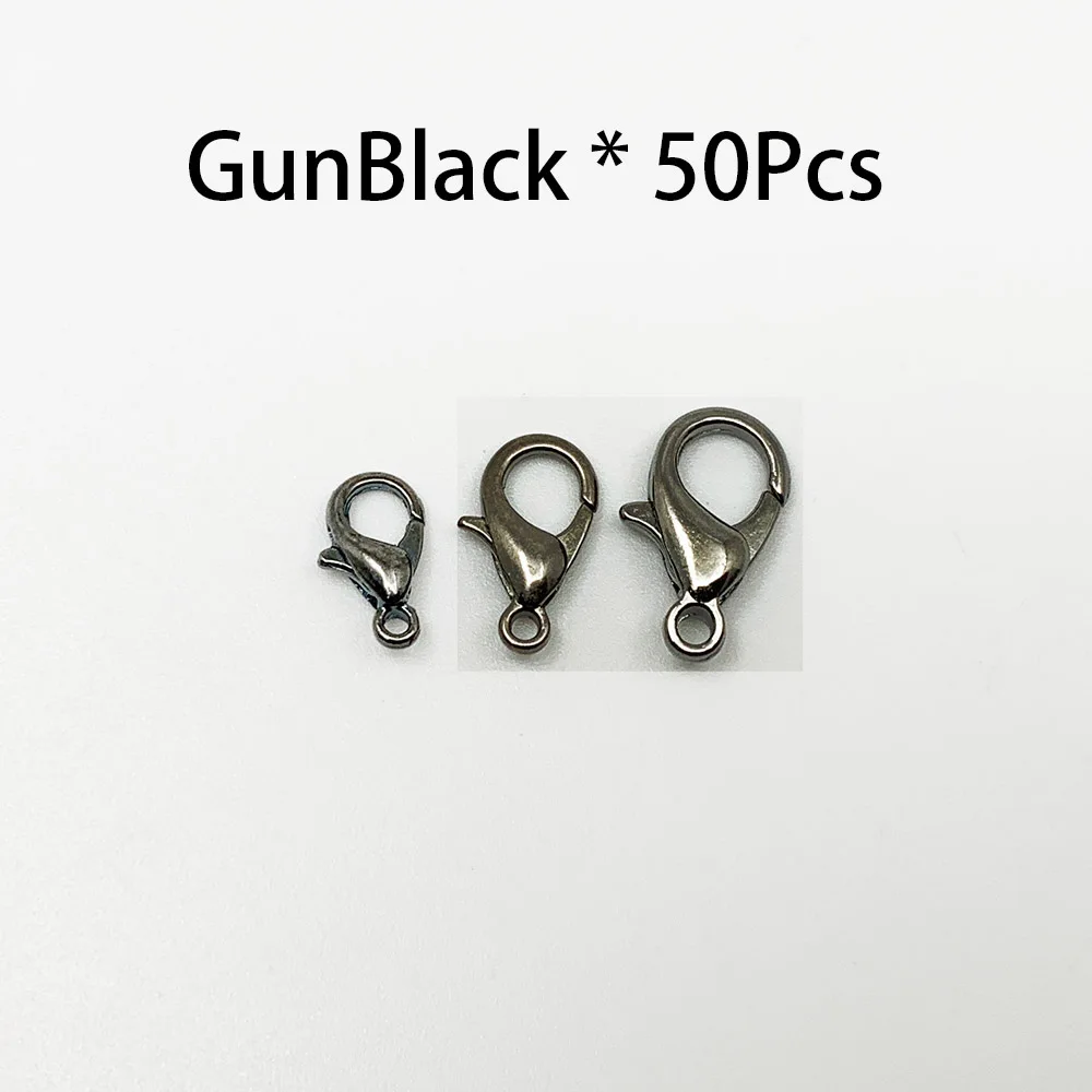Gun Black 50 шт./лот, застежка-карабин из золотого и серебряного сплава для изготовления ювелирных изделий своими руками, фурнитура для ожерелья, браслета, цепи, аксессуары, принадлежности - Цвет: Gun Black