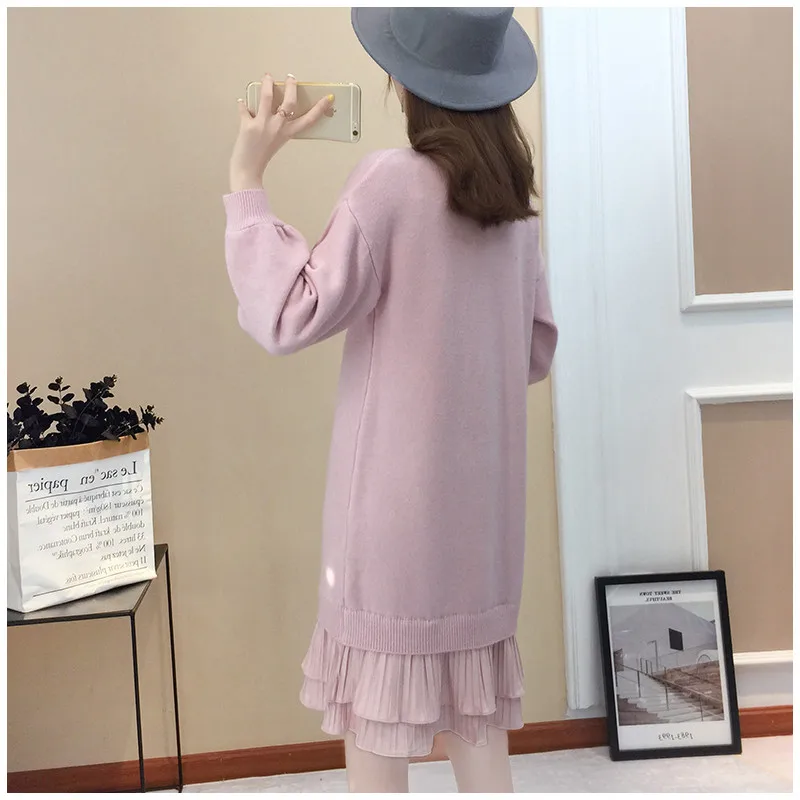

2021 New Winter Knitted Pullover Sweater Dress Women Korean Version Long Sleeve Turtleneck Lace Loose Clothes Female Tops
