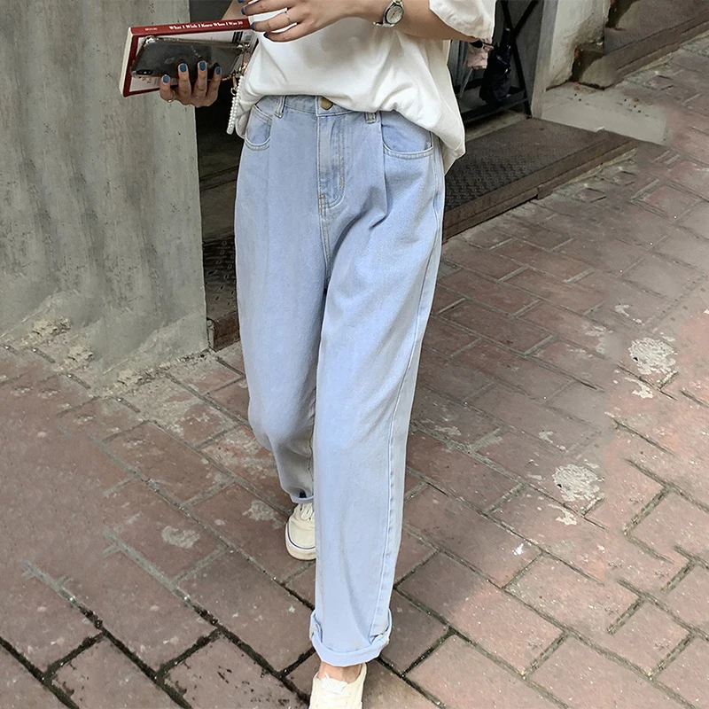 Джинсы женские плиссированные с высокой талией прямые свободные | Женская одежда