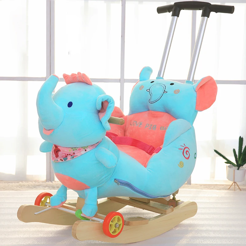 2 In 1 Children's Plush Stuffed Animal Rocking Chair With Wheels Push Trolley Fashion Rocking Horse Kids Ride On Toys