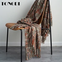 tongdi boho soft warm throw plaid lace fringed knitting wool blanket luxury pretty decor for girl sofa bed handmade sleeping