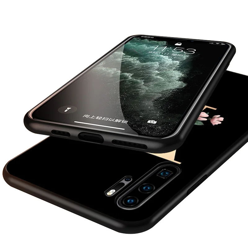 

Floral Alphabet Font Black Cover For Huawei P40 P30 P20 P10 P9 P8 Lite E 5G 2017 2019 Pro Plus Phone Case