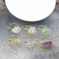 5pcslotrough quartz stone rings wholesalesraw crystal brass wire wrapped adjustable ringshealing gems geode wedding rings