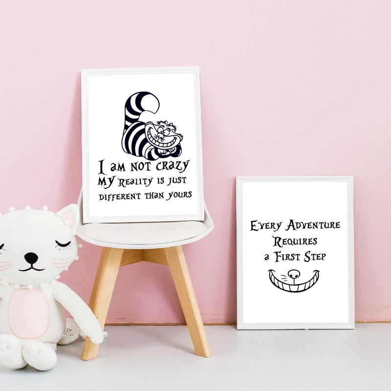 Черно-белая Картина на холсте Alice Adventure картина I Am Not Crazy настенные картины декор