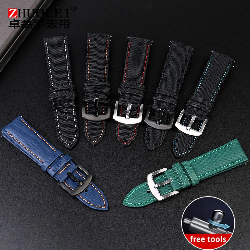 Fiber nylon Waterproof watchband with male white 20 21 22 23 mm Handmade Canvas Watchband Army Sport Watch Nylon Watchband Strap